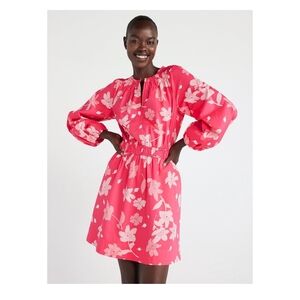 Elegant Floral Long Sleeve Dress in Pink